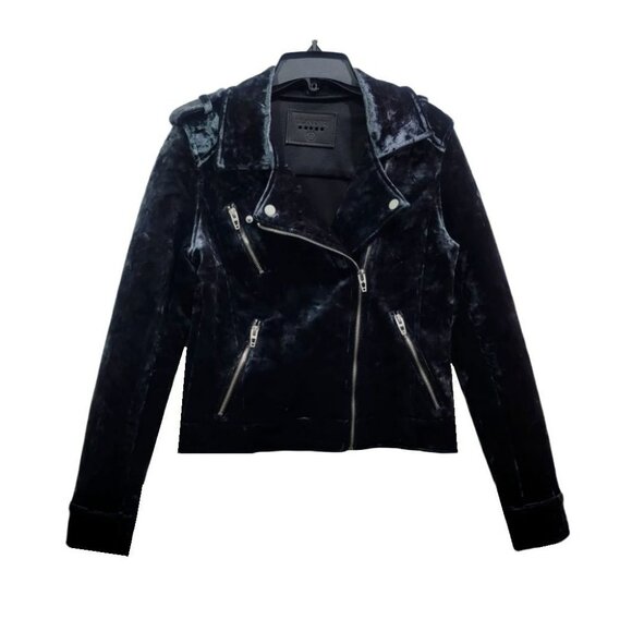 ⭐BLANKNYC NYC Size S Women's Shinny velvet PARTY Moto Jacket Grey side zip New - Picture 1 of 7
